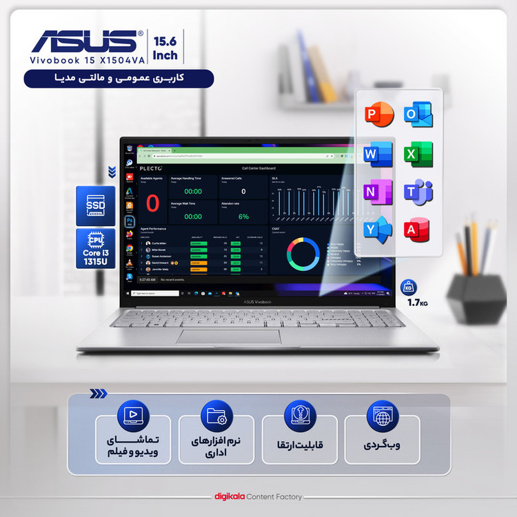 لپ تاپ 15.6 اینچی ایسوس مدل Vivobook 15 X1504VA-i3 1315U-8GB DDR4 3200MHz-1TB SSD-IPS - کاستوم شده