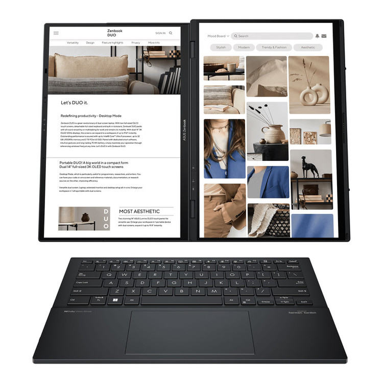 لپ تاپ 14 اینچی ایسوس مدل Zenbook DUO UX8406CA-Core Ultra 9 285H-32GB LPDDR5X-512GB SSD-Dual WUXGA OLED Touch 60Hz-W - کاستوم شده